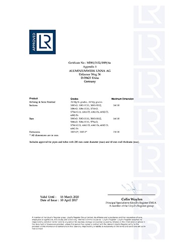 英国劳氏船级社船用铝合金精炼及半成品、-型材、棒材和挤压件制造商认证